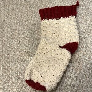 Homemade crocheted, stocking burgundy and cream absolutely adorable